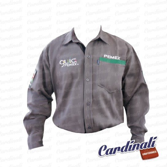 Camisa M/L Pemex Gab.100% Alg Gris -
