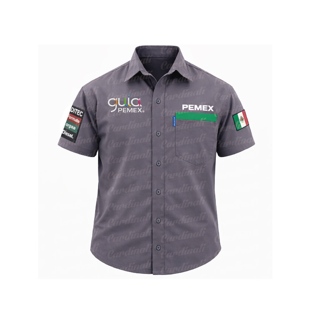 Camisa M/C Pemex Gab.100% Alg Gris