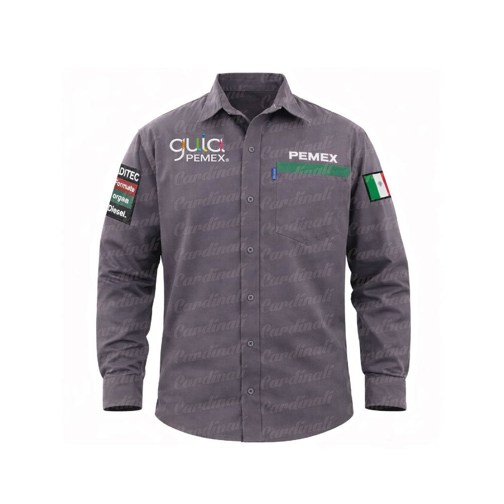Camisa M/L Pemex Gab.100% Alg Gris